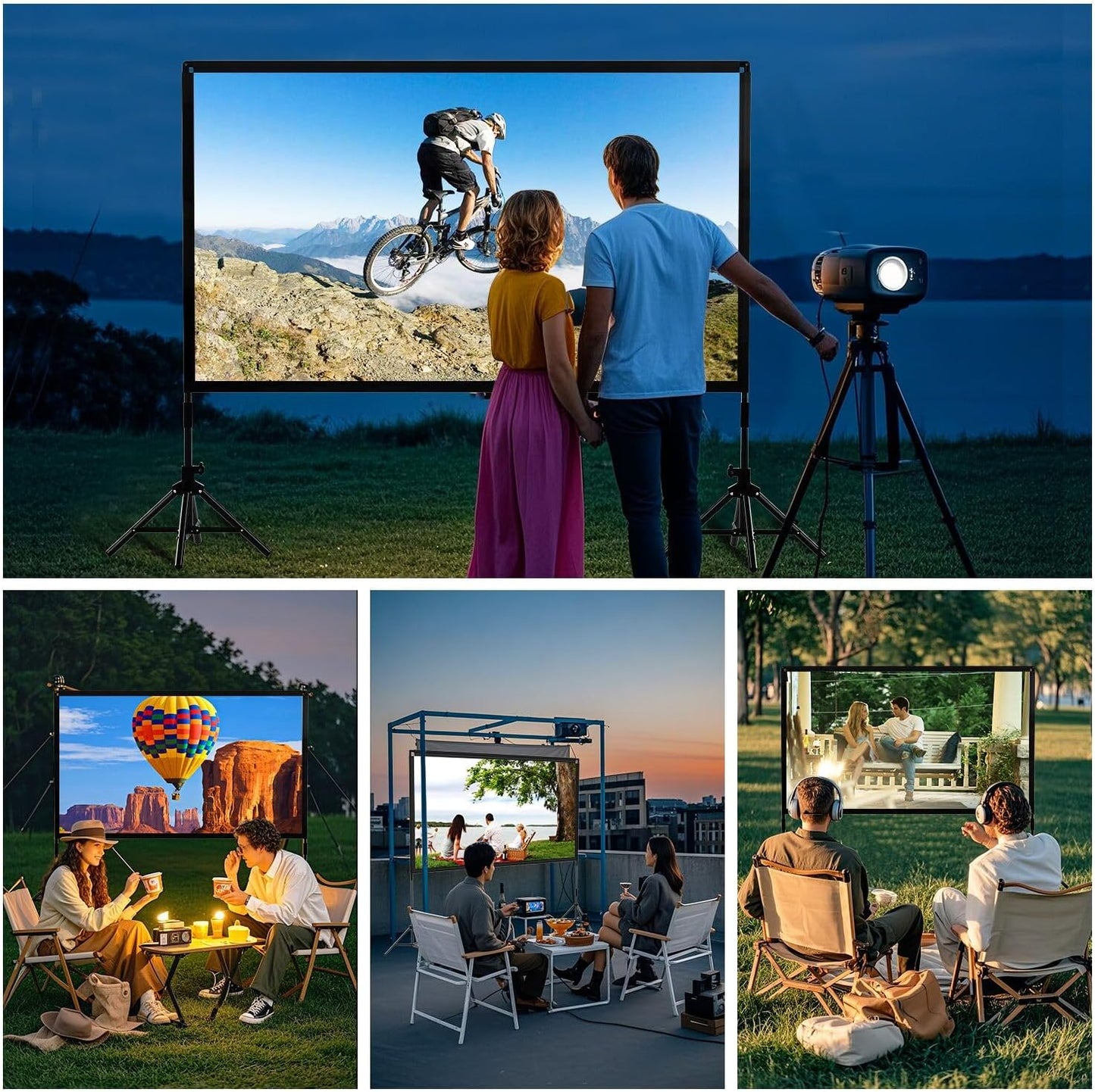 Projector Screen with Stand,DUYIKJ 120 inch Portable Outdoor Indoor Projector Screen Rear Front Projection Screen Lightweight Movie Screen16:9 4K HD with Four-Legged Frame Carry Bag for Home Theater