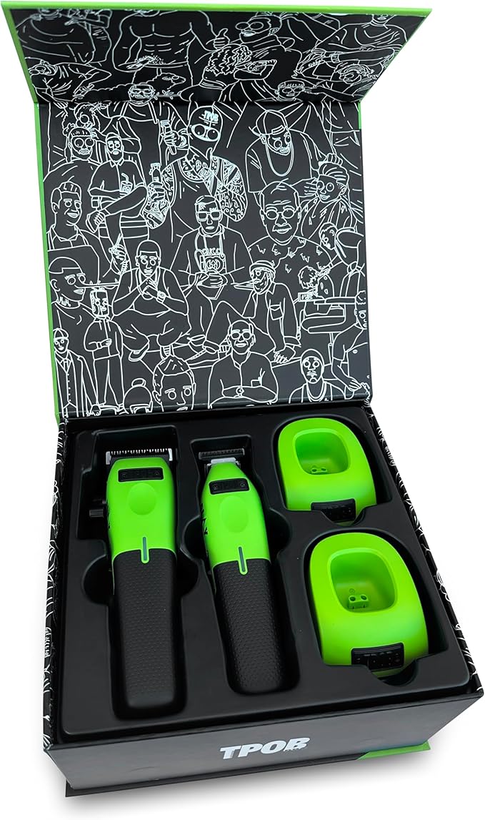 TPOB Play Barber Hair Clippers for Men 7500 RPM with Rubber Grips (Green 2 Set)