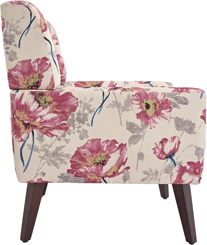 UIXE Floral Accent Chair, Modern Upholstered Armchair in Fabric for Living Room, Comfy Club Arm Chairs Single Sofa Button Tufted Bedroom Reading Seat - Pattern White, Set of 2