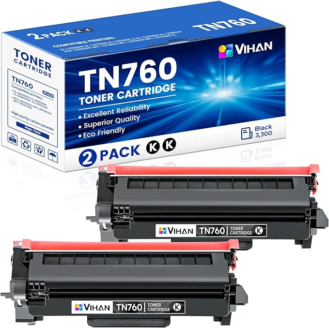 TN760 High Yield Black Toner Cartridge Replacement for Brother TN-760 TN 760 MFC-L2710DW MFC-L2750DW DCP-L2550DW HL-L2350DW HL-L2370DW Toner Printer (2 Pack)