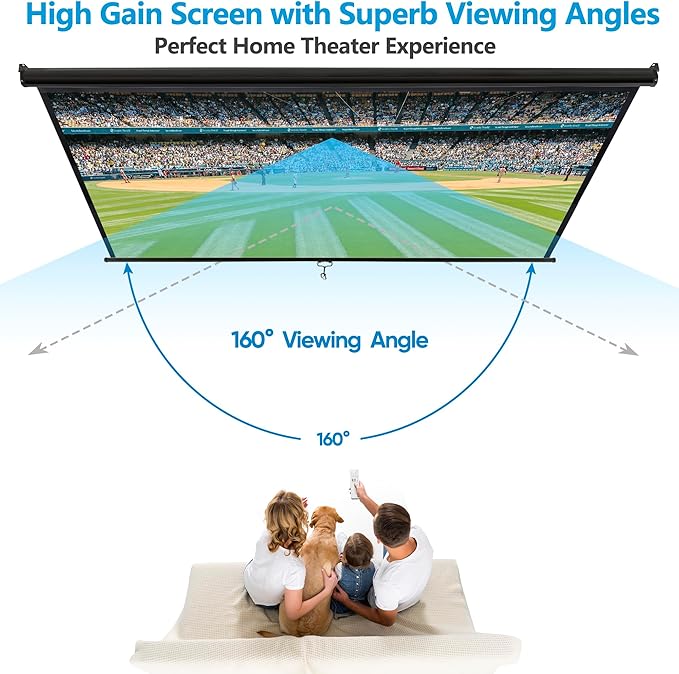 SUPER DEAL 80'' 16:9 HD Projection Screen Foldable Anti-Crease Portable Projector Movie Screen Manual Pull Down for Home Theater Presentation Education Outdoor Indoor Public Display, Black