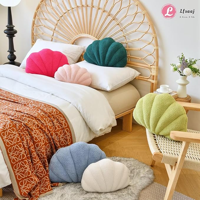 Seashell Throw Pillows, Shell Shaped Throw Pillows, 18 Inch Soft Home Decorative Pillow Plush Cushion for Bed Couch Living Sofa Room Decor Accent Throw Pillow (Dusty Blue 18Inch)