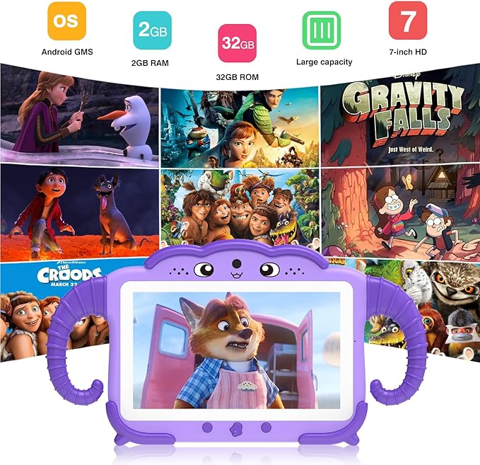 Kids Tablet 7IN Tablet for Kids 3-7 Toddler Tablet, Tablet for Toddler Learning Tablet Kids 32GB with Educational Games, GMS, Parent Controls, WIFI Kids Learning Tablet Toddler Boy Girl (Purple)