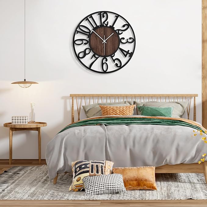 Large Wall Clock for Living Room Decor, 32 Inch Non Ticking Silent, Battery Operated Modern Vintage Oversized Wall Clock for Bedroom Kitchen