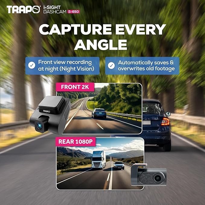 S650 Dash Cam 2K HDR 2560x1440P Front and Rear Dash Cam, Car Camera with ADAS, Voice Control, Super Capacitor, Parking Surveillance, Built-in GPS & Wi-Fi, 60 FPS Front + 30 FPS Rear
