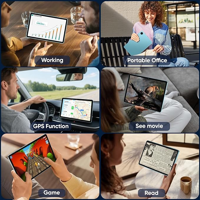 Tablet, Android 15 Tablets with 10.1 inch HD Display, 128GB Storage 1TB Expand, Octa-Core Processors, 6000mAh, Widevine L1, GPS, Dual Camera, WiFi 5, BT5.0 (Blue)