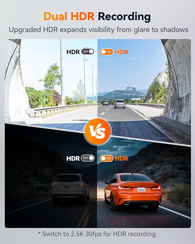 WOLFBOX X3 2.5K 1440P 60FPS Dash Camera, STARVIS 2 IMX675 with ADAS, 1440P+1080P Dual Dashcam Front and Rear Camera 5MP with Built-in 5.8GHz WiFi & GPS, 64GB Card, Touch Screen, G-Sensor, Loop Record
