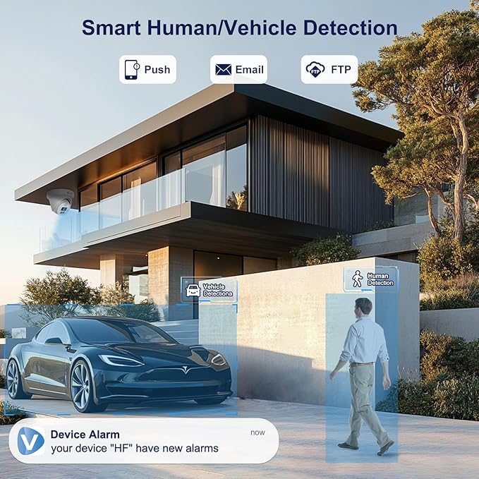 Two Way Audio, Anpviz 16CH PoE Security Camera System, AI Human Vehicle Motion Detection, 8X 6MP PoE IP Cameras for Business Home, 12MP 16CH NVR Pre-Installed 4TB HDD for 24/7 Recording, NDAA