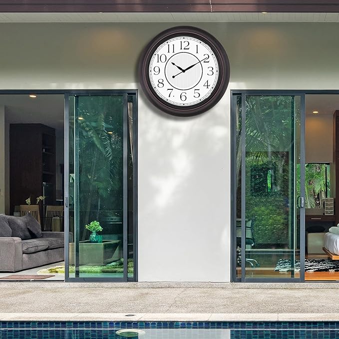 18 Inch Lighted Wall Clock Outdoor Clocks with Smart Light Sensor Battery Operated Wall Clocks with Night Light, Waterproof Wall Clock for Patio, Garden, Porch, Living Room, Home, Office