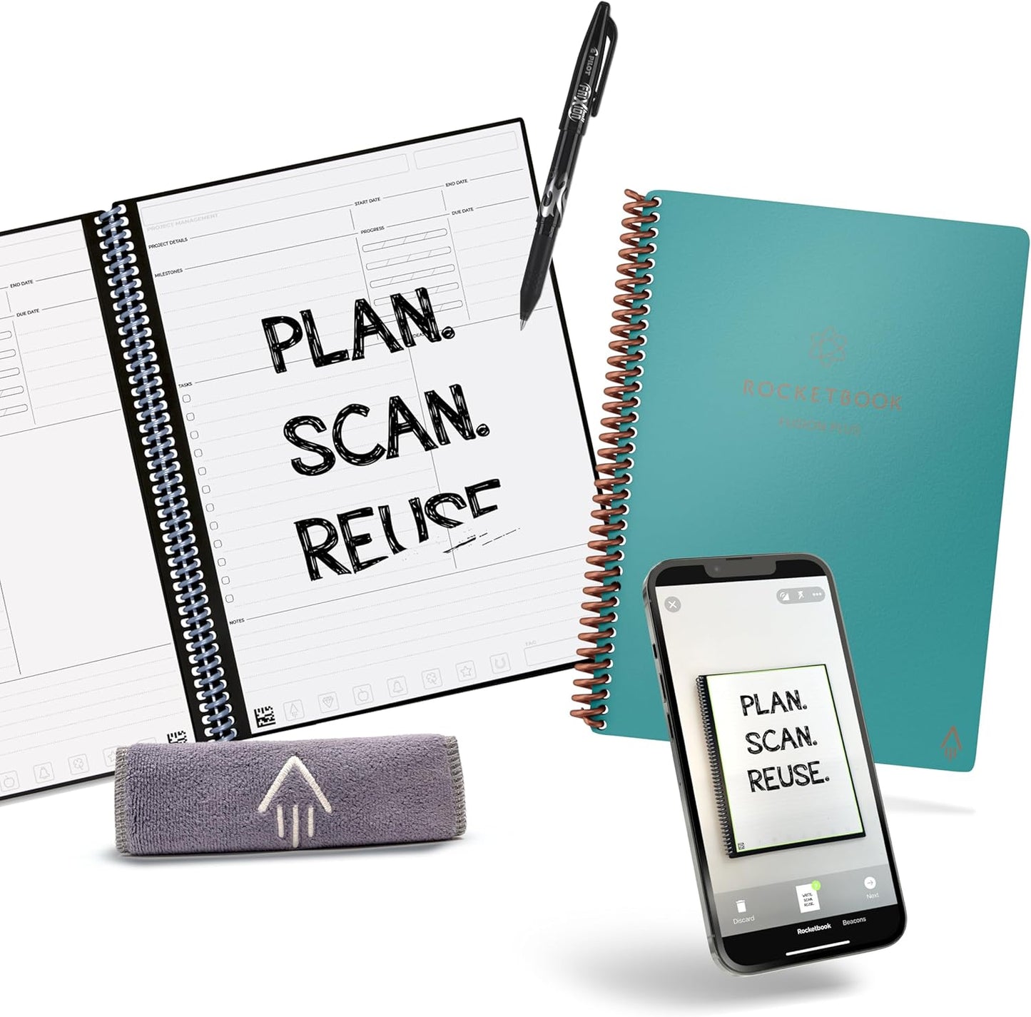 Rocketbook Smart Reusable Notebook, Fusion Plus Letter Size Spiral Notebook & Planner, Neptune Teal, (8.5" x 11")