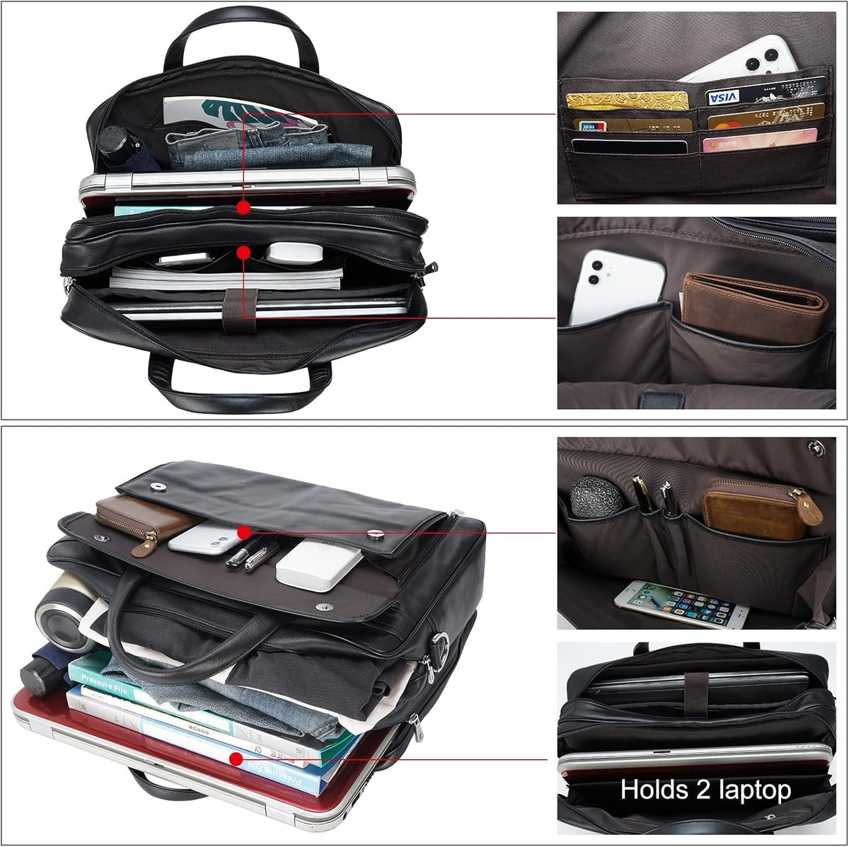 Masa Kawa Leather Briefcase for Men 15.6", 17" Laptop Computer Case Business Travel Work Messenger Cross Body Shoulder Bag