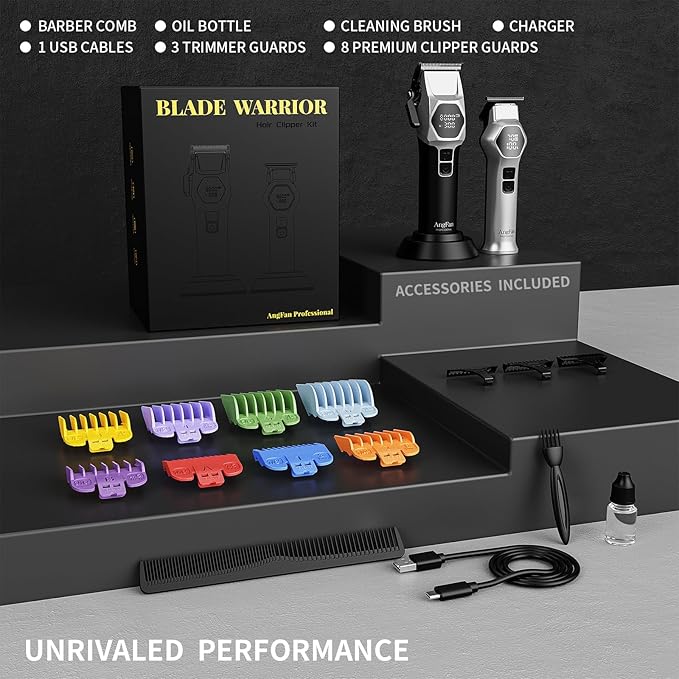 Professional Hair Clippers for Men - 8000RPM Brushless Motor & 440C Steel Blades, Barber-Grade Cordless Clippers & Trimmer Set for Fade Designs, Hair Cutting Tools for Professional Barbers