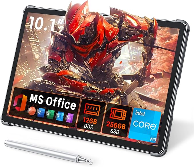 2-in-1Tablet Computer, 10.1" Touchscreen Tablet PC with Stylus and Case, Intel m3 8100Y up to 3.4GHz, 12GB RAM 256GB SSD, Win 11,for Home, Business, Students, Digital Sketching(Without Keyboard)