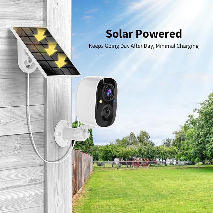 2K FHD WiFi Wireless Cameras Solar Powered,Security Cameras Wireless Outdoor,Outside Camera for Home Security,AI Motion Detection,Color Night Vision,Spotlight,Siren Alarm,SD/Cloud Storage,2 Pack