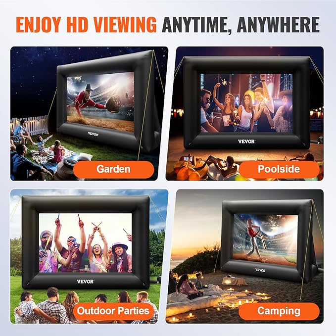 VEVOR Inflatable Projector Screen for Outside with 350W Air Blower Inflatable Screen Oxford Fabric Material Blow Up Screen for Outdoor Movie Supports Front/Rear Projection