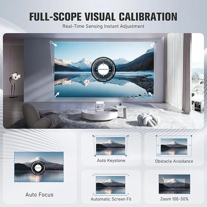 【Officially-Licensed APP & Auto Focus/ Keystone】Smart Mini Projector with WiFi and Bluetooth, VOPLLS Outdoor Projectors 4K Support, Portable Movie Phone Wifi Proyector for Bedroom/Home/Celling