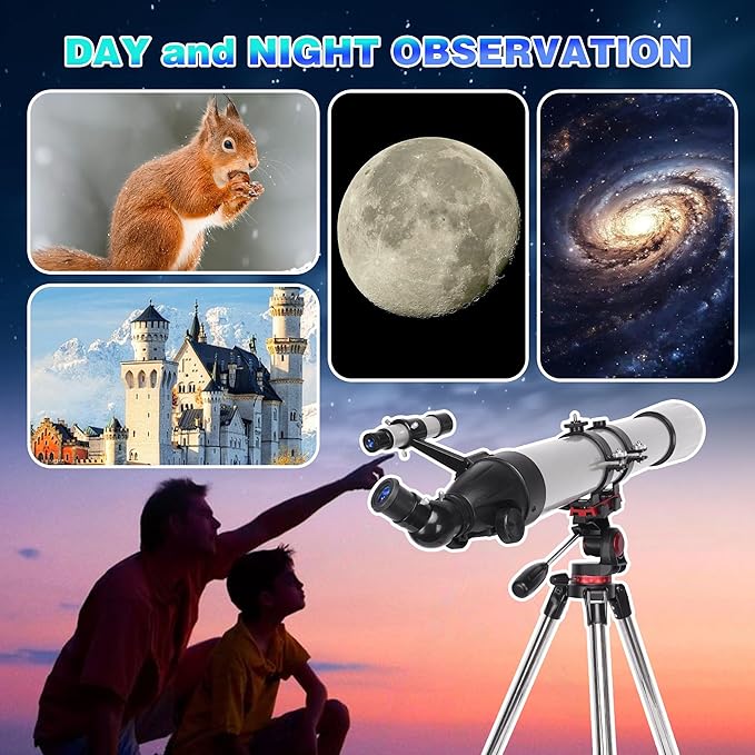 Telescope for Adults High Powered, 90mm Aperture 900mm Professional Astronomical Refractor Telescope for Beginners, Fully Multi-Coated High Light Transmittance for Ground&Moon Observation（Silver Gray）
