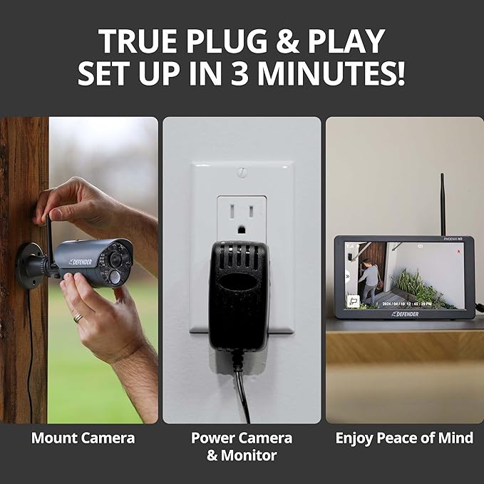 Defender PhoenixHD Wireless Security Camera System with 10.1” Touchscreen Monitor, 2 Outdoor 1080P HD Night Vision Cameras, Plug & Play Home Security System, Two Way Talk, No WiFi Required