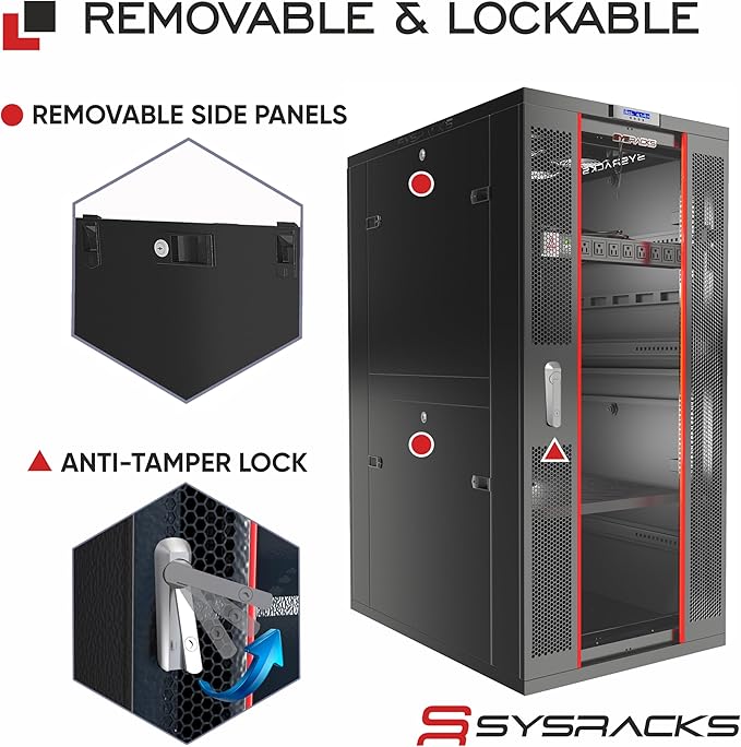 Sysracks - Server Rack – Wall Mount Rack - Locking Cabinet for Network - Electronics - Security - Audio - Video - AV Equipment - Data Rack - Legs/Power Strip/Shelf/Fan - 24-Inch Deep (27U)