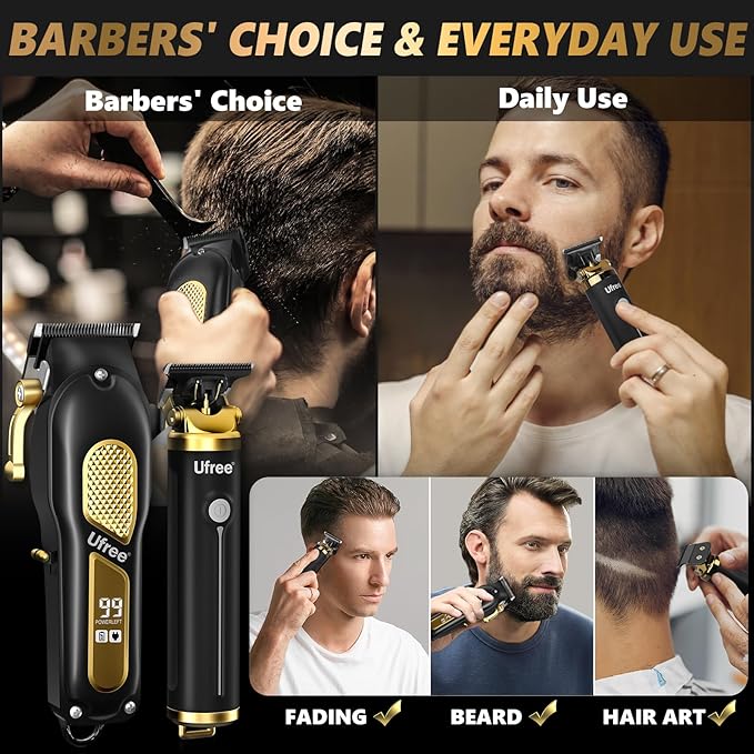 Ufree Professional Cordless Clippers and Trimmers Set for Men for Hair Cutting, Beard Trimmer, Barber Clippers, Rechargeable Electric Shaver, Gifts for Men