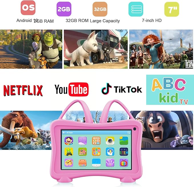 Kids Tablet 7 Toddlers Learning Tablet with WiFi, YouTube, Dual Camera, Touch Screen, Parental Control, Child Tablets for Boys Girls