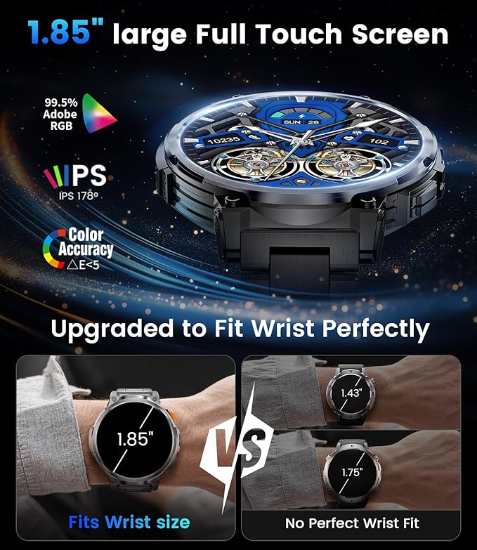 LIGE Smart Watches for Men with 730mAh Battery, 1.85" HD Smart Watch with Flashlight/Make/Answer Call/120+Sports Mode Fitness Tracker/Sleep Monitoring, iOS Android Waterproof Military SmartWatches