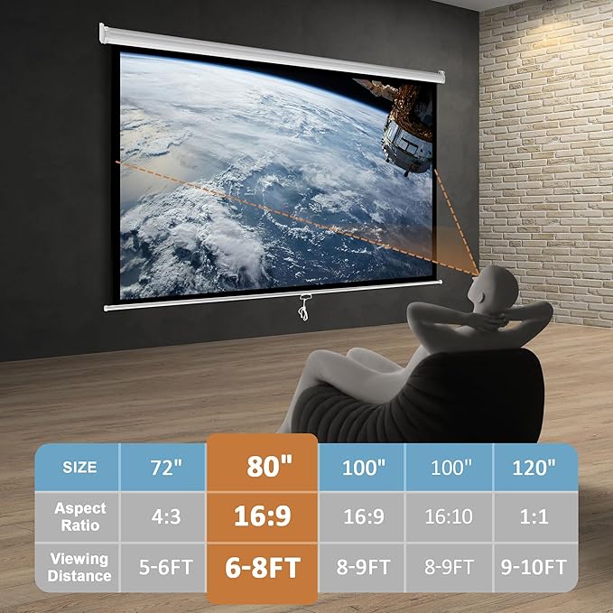 SUPER DEAL 80'' 16:9 HD Projection Screen Foldable Anti-Crease Portable Projector Movie Screen Manual Pull Down for Home Theater Presentation Education Outdoor Indoor Public Display