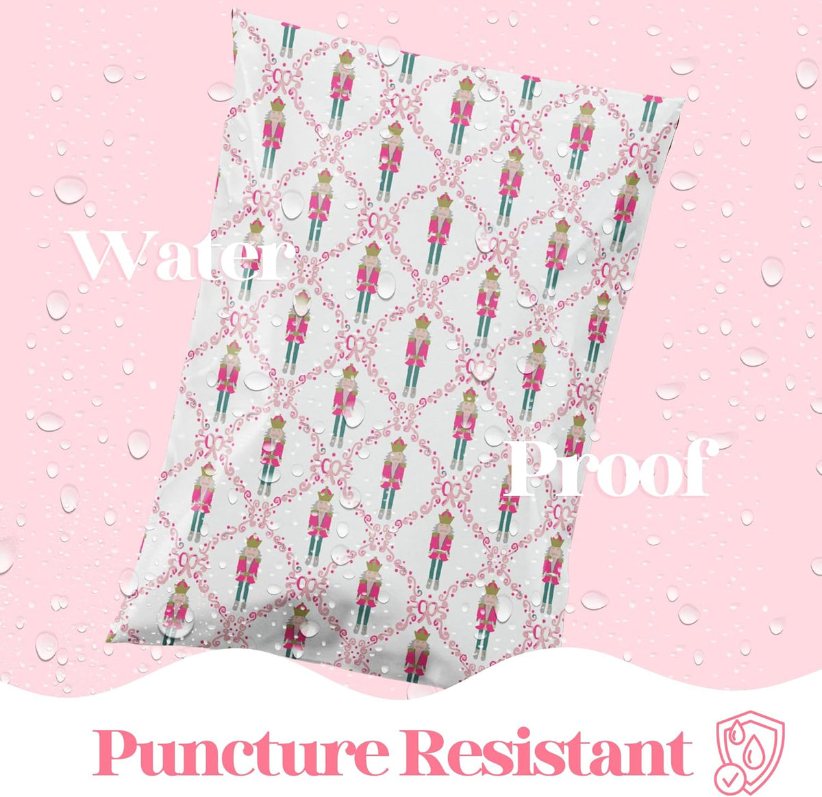 14.5x19 Designer Poly Mailer 100 Pack Heavy Duty Waterproof Self Seal Shipping Bags for Small Business Large Mailing Envelopes Bulk Tear Resistant Packaging Pink Nutcracker Christmas Holiday