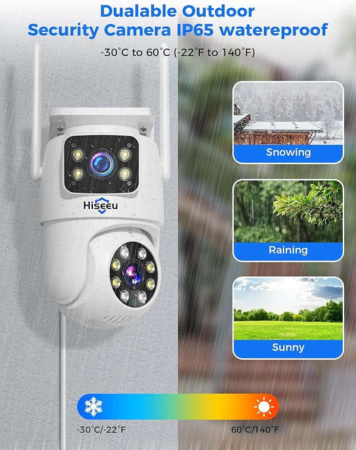 Hiseeu 2 Pack Wireless Security Camera 5G/2.4G WiFi Dual Lens PTZ Camera Outdoor Motion Tracking Color Night Version,No-Monthly Fees Works with Wireless System/Alexa, Need Power Cord