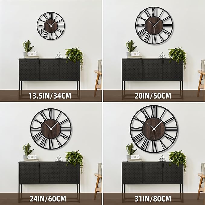 Large Wall Clock for Living Room Decor, 32 Inch Non Ticking Silent, Battery Operated Modern Vintage Oversized Wall Clock for Bedroom Kitchen