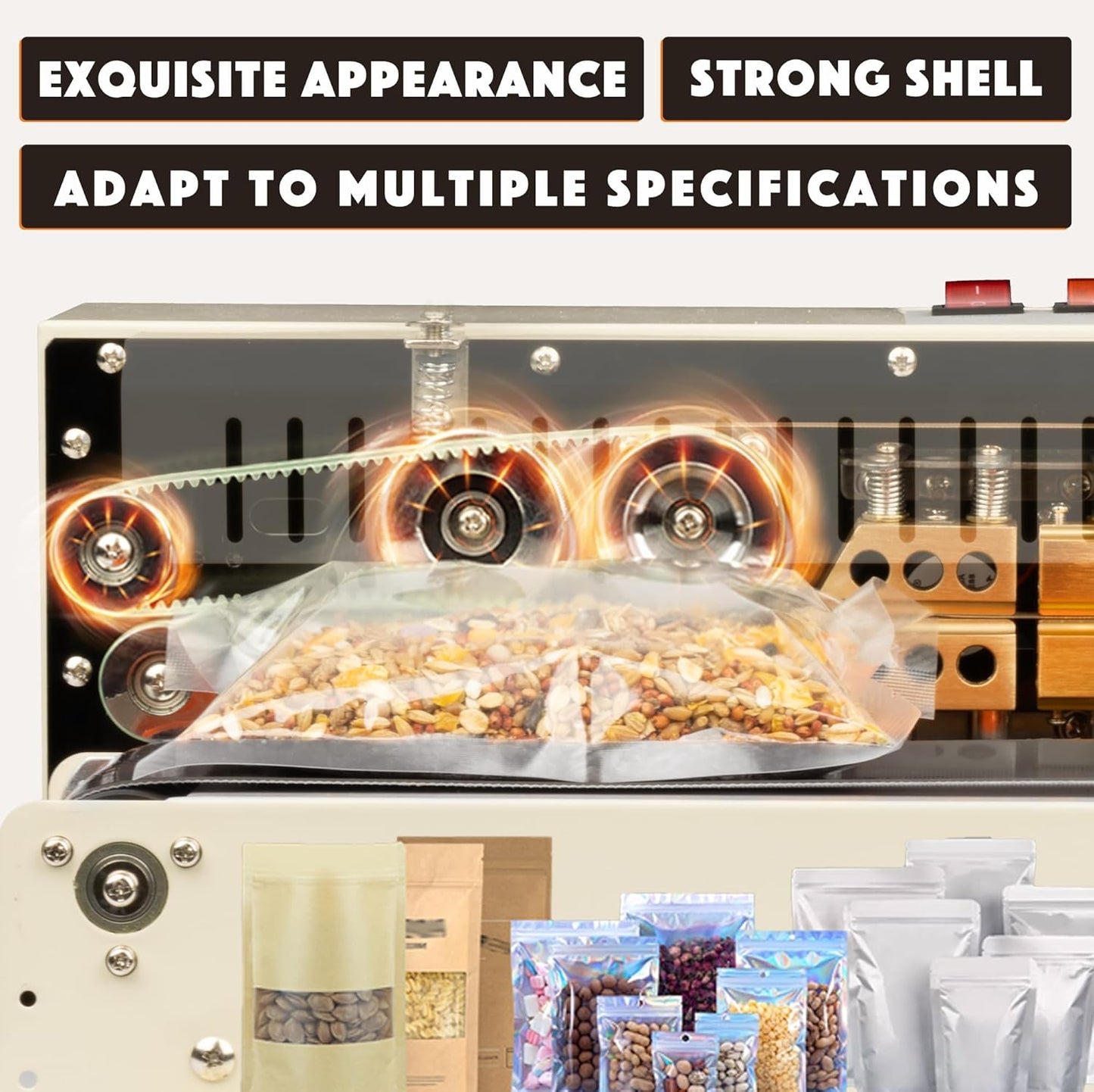U.S. Solid Continuous Bag Band Sealer Tabletop Sealing Machine, Automatic Horizontal Band Sealer with Digital Temperature Control for 0.02-0.08mm PVC Bags Films Stamp Coding 110V