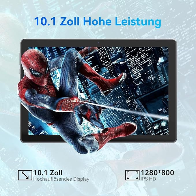 Tablet 10 Inch, Android 14 Tablet PC, 8GB RAM+64GB ROM (1TB TF), Octa-Core 2.0 GHz, WiFi 6, Bluetooth 5.0, Widevine L1, 5MP+8MP, 5000mAh,Type-C, Black