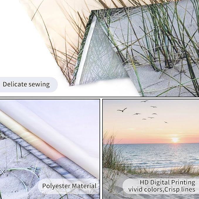 HVEST Ocean Beach Tapestry Wall Hanging, Sunset Seabird and Beach with Grass Wall Tapestry Natural Landscape Tapestries for Bedroom Living Room Dorm Decoration, 60x40 Inches