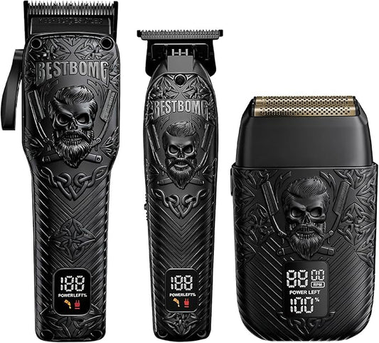 BESTBOMG Professional Cordless Mens Hair Clippers & Beard Trimmer and Electric Shavers Kits & Sets,Metal Hair Clippers Cutting Grooming Kit with Long Battery Life for Family Barber Use (Black)