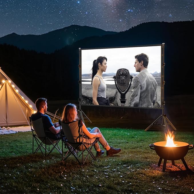 Outdoor Projector Screen with Stand, 150 inch Portable Projection Screen Wrinkle-Free 16:9 4K HD Rear Front Movie Screen with Carry Bag for Indoor Home Theater, Camping and Backyard Entertainment