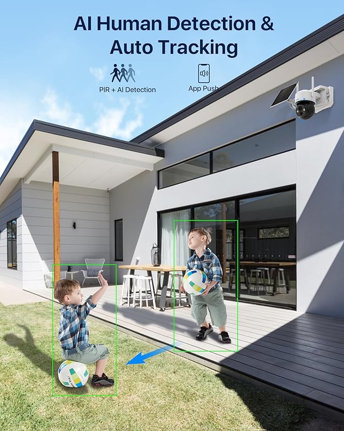 ZOSI C291 2 x 2.5K 4MP Wireless Battery Security Camera Outdoor, Solar Powered Pan/Tilt Camera, 360 View, PIR Human Detect, Color Night Vision, 2-Way Talk, Light Siren Alarm, 32GB Memory Card