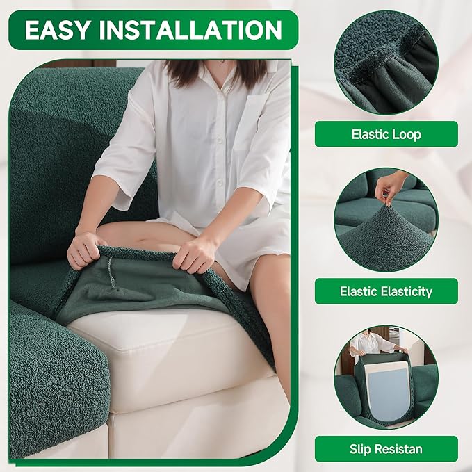 Couch Cushion Covers for Sectional Sofa, Stretch Soft Sofa Slipcovers Washable Wear-Resistant Universal Furniture Protector for Living Room(1 Piece Oversized Cover, Green)