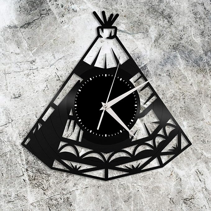 Tipi Wigwam Vinyl Wall Clock Unique Gift for Friends Living Home Room Decoration Vintage Design Office Bar Room Home Decor