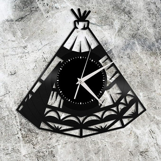 Tipi Wigwam Vinyl Wall Clock Unique Gift for Friends Living Home Room Decoration Vintage Design Office Bar Room Home Decor