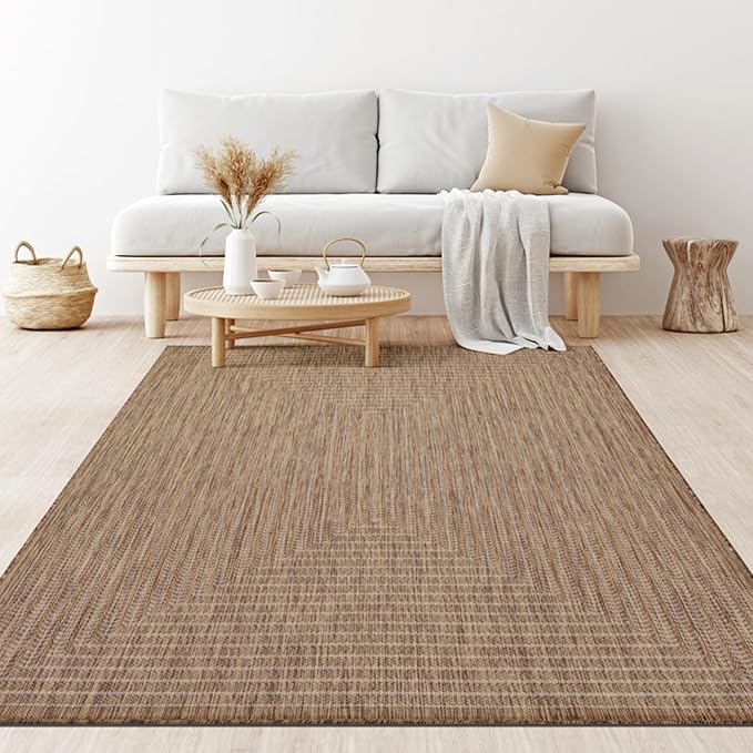 Adiva Rugs Outdoor Indoor Area Rug, Weather Resistant, Easy to Clean, Stain Resistant Floor Mat for Dining Room, Backyard, Deck, Patio (Wooden, 2'6" x 7')