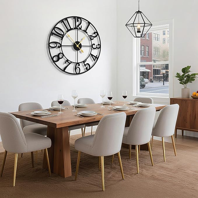 Large Wall Clocks for Living Room Decor, 32 Inch Round Black Metal Silent Non Ticking Battery Operated Jumbo Numerals Modern Vintage Decorative Clock Wall for Bedroom,Kitchen,Office,Farmhouse