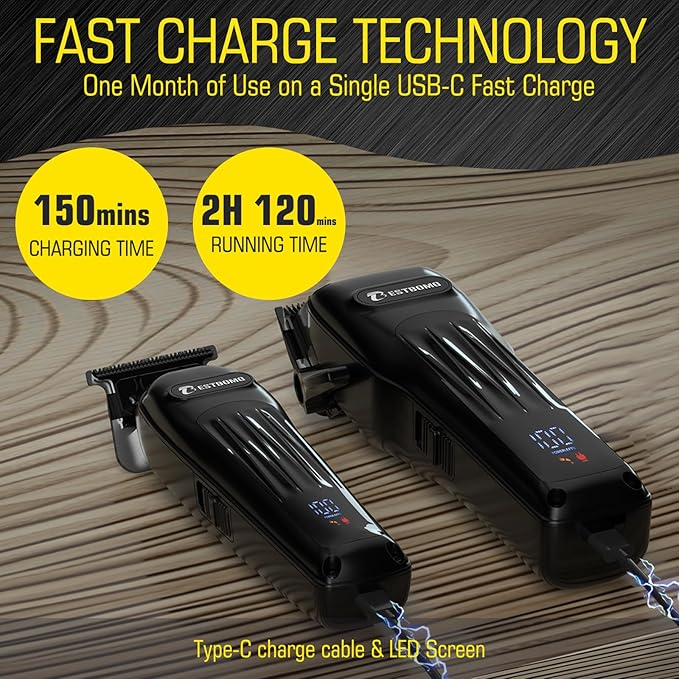 BESTBOMG® Professional Hair Clippers for Men, Professional Barber Clippers and Trimmer Set, Mens Cordless Hair Clipper for Barbers Haircut Kit Fade, BS-808A (Black)