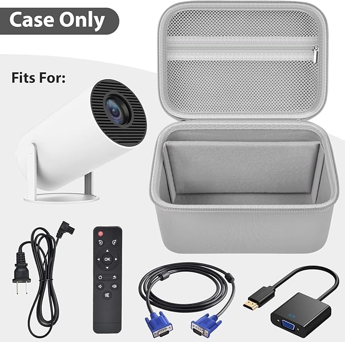 Mini Projector Case Compatible with Magcubic HY300 Pro+ / HY300PRO for ENUOSUMA for Alwtniet Portable Projector 4K 1080P Support, Storage Holder Organizer for Accessories -Light Gray (Bag Only)
