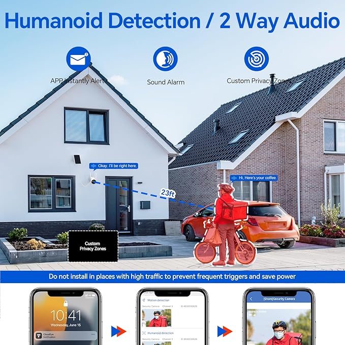 CAMCAMP Solar Security Cameras Wireless Outdoor, Home Security Camera System, 4MP Solar-Powered 6 Cam-Kit, 10CH NVR w/ 500GB HDD, 2.4G& 5G WiFi, Color Night Vision, Motion Detection, 2-Way Audio, IP66