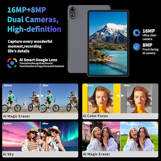 2026 12 Inch Tablet, 24GB（8+16） RAM+256 Storage(Expand to 2TB), Android 15 Tablet with Keyboard, Octa-Core, 2K 2000x1200 Display, 16MP Dual Camera, 8000mAh, 5G WiFi,GPS,Bluetooth 5.0（Pink）