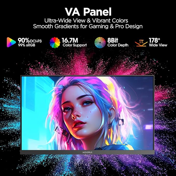 KOORUI 27 inch Gaming Monitor, 240Hz Monitor, 1ms FHD 1080p, Adaptive Sync, 90% DCI-P3 HDMI 2.0/DP 1.4, Xbox PS5 Switch Ready, VESA, Tilt, Black, GN02