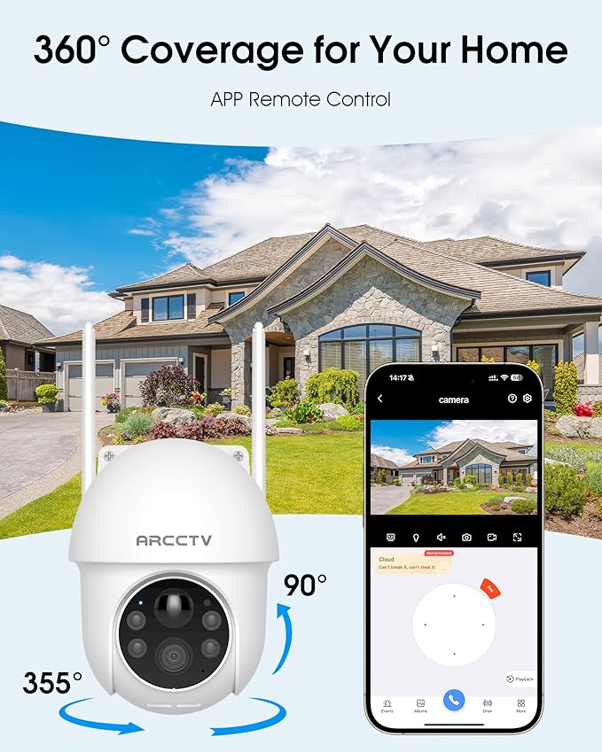 Solar Security Cameras Wireless Outdoor, 4MP 360° View Battery Powered Outdoor Camera, Night Vision with Spotlight, 2-Way Audio, PIR Motion Sensor, 2.4G/5G Dual Band WiFi, SD/Cloud Storage