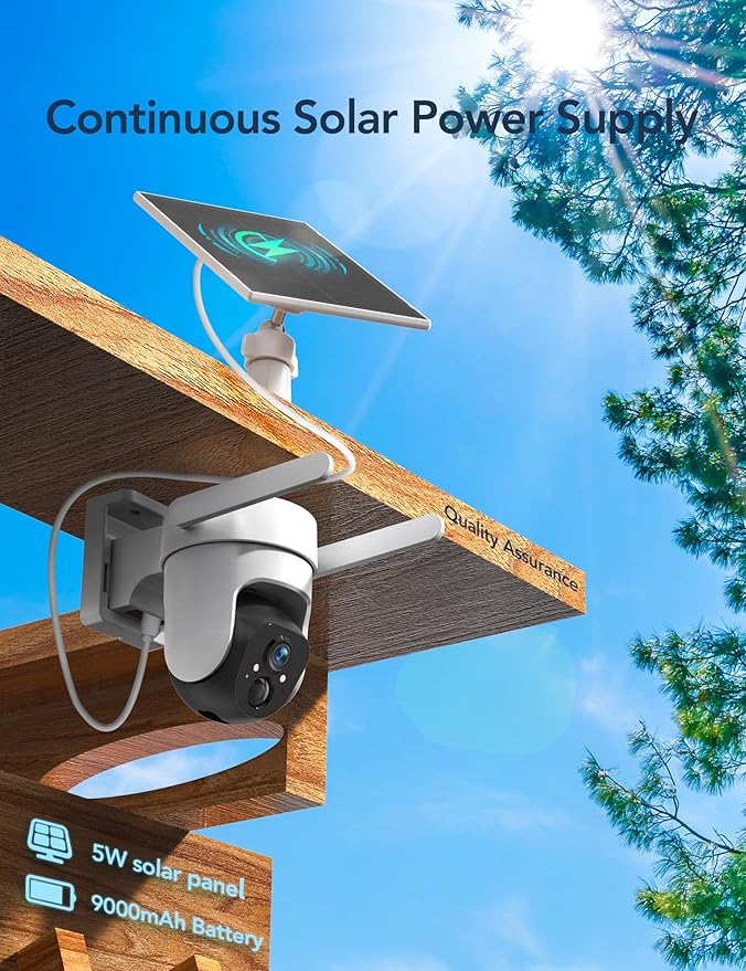 GNCC 4G LTE Cellular Solar Security Camera Wireless Outdoor, No WiFi Security Camera, 2K 360° PTZ, AI Human Detection, Color Night Vision, 2-Way Talk, IP65 Waterproof, Built in SIM Card