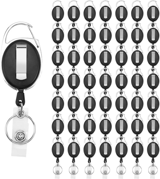 Badge Reel, 55 Pack Retractable Badge Holders with Stainless Steel Clip and 360Â° Rotating Key, Retractable Keychain with Extra-Long Cord and Secure Snap Fastener for School, Company, Hospital