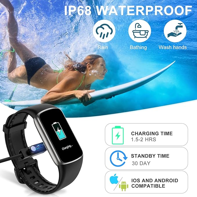 Fitness Tracker Step Counter with 24/7 Heart Rate Blood Oxygen Sleep Monitor, 1.47'' AMOLED Touch Color Screen Fitness Watch, Smart Watches for Women Men